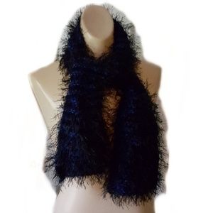 Handmade Crocheted Royal Blue & Black Scarf-OS